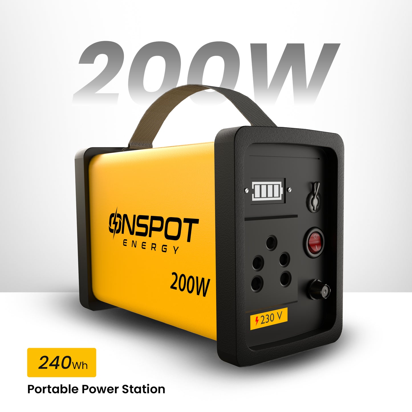 Best portable power station in India; On Spot Energy 200W portable power station with 246Wh capacity and 230V output; compact 240Wh portable power station 200W for backup electricity; Buy 200W Power Station Online – Pure Sine Wave AC Output;