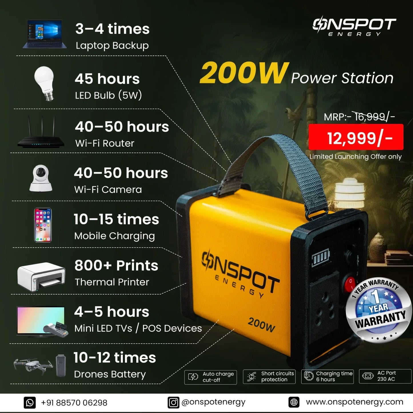 On Spot 200W Portable Power Station <br> Made in India Portable Inverter