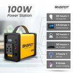 Best portable power station in India; On Spot Energy 100W portable power station for home backup; 100W power station for laptop & CCTV camera; power station for home appliances like mini fan, wifi router and LED; 