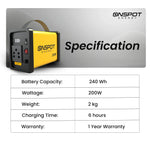Buy Best portable power station in India; portable power station with 240Wh battery capacity and 6-hour charging time; compact 200W power station with 2 kg weight and 1 year warranty